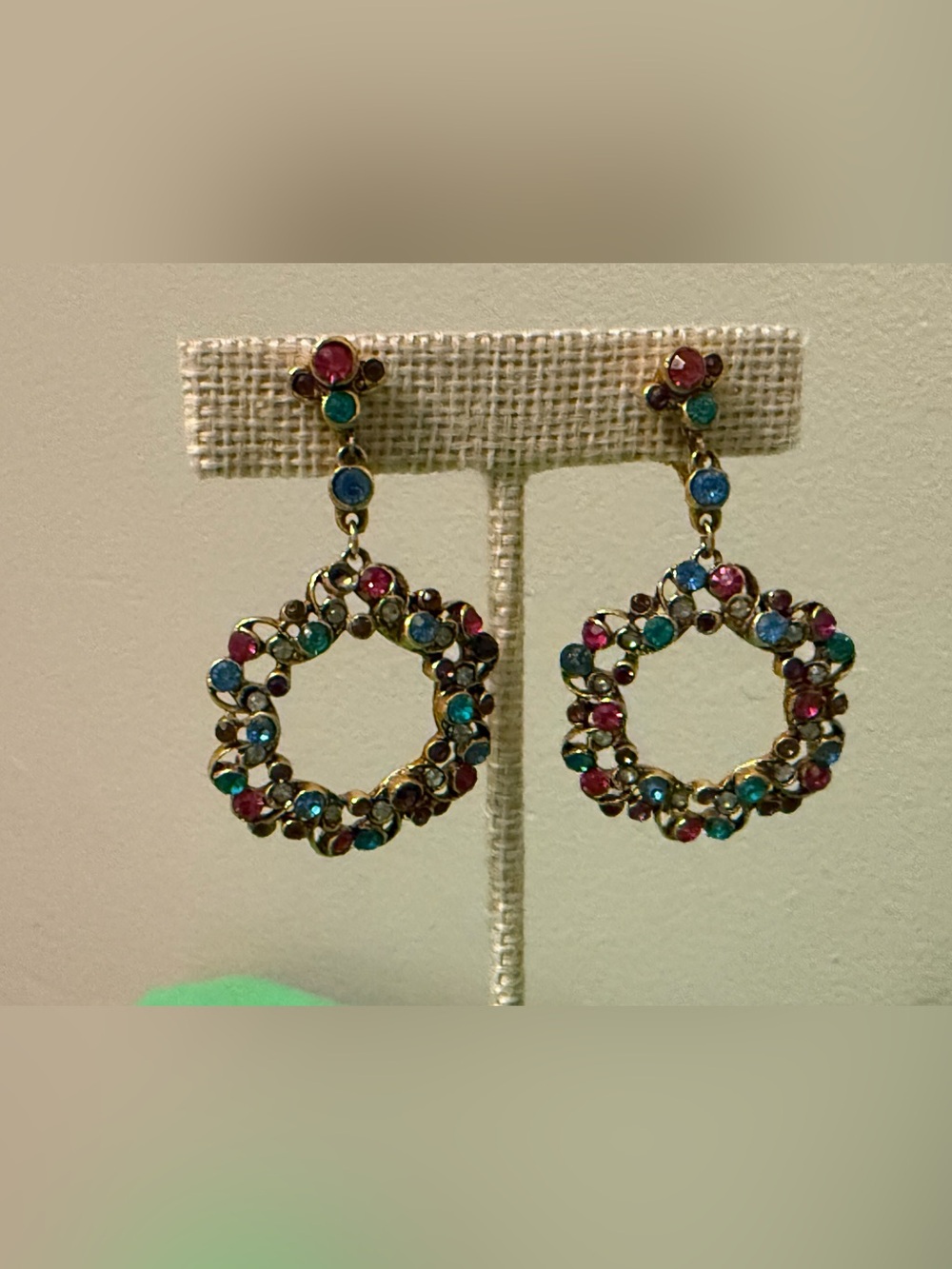 Vintage Colorful Gemstone Circle Drop Earrings - Multicolor